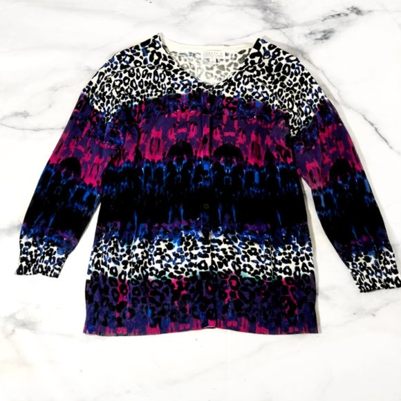 Joseph A. Sweaters - Joseph A. Blue & Purple Leopard Cardigan Sweater